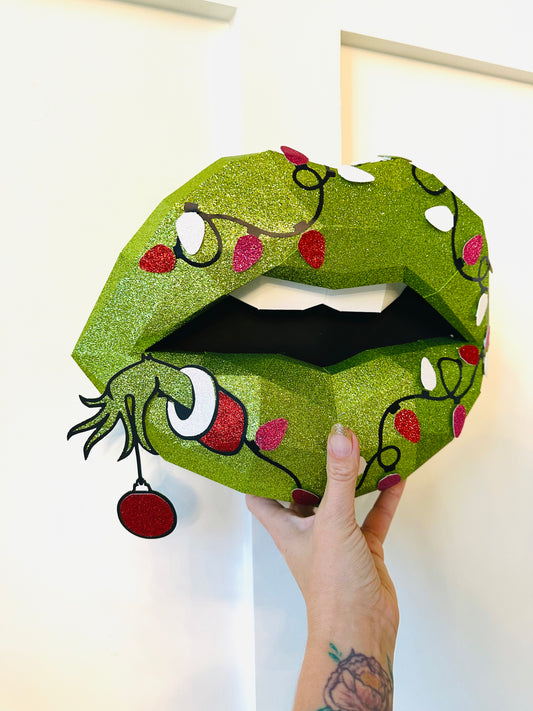 Grinch inspired paper lips  Wall Art for Home Office or Salon |  Fashion Lover | Gift for Makeup Artist - Pucker Up Lips and Accessories