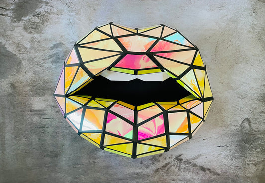 Opal mosaic inspired art  Wall Art for Home Office or Salon |  Fashion Lover | Gift for Makeup Artist - Pucker Up Lips and Accessories