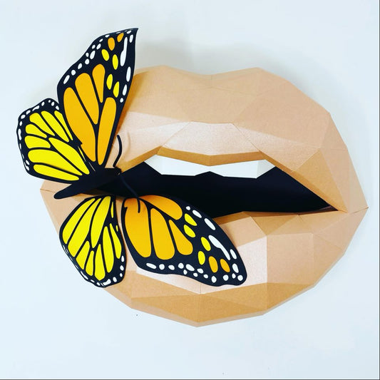 Paper Lips butterfly  Wall Art for Home Office or Salon |  Monarch butterfly Lover | Gift for Makeup Artist - Pucker Up Lips and Accessories