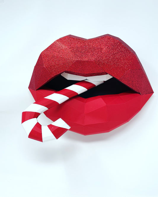 Candy Cane Christmas inspired paper lips  Wall Art for Home Office or Salon |  Fashion Lover | Gift for Makeup Artist - Pucker Up Lips and Accessories