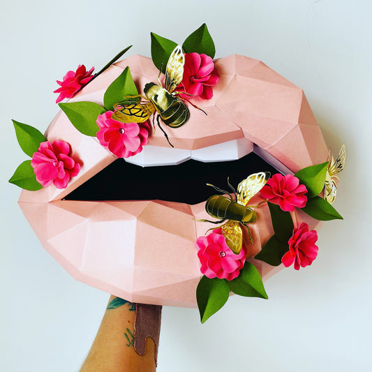 Paper Lips Flower garden Wall Art for Home Office or Salon |  Fashion Lover | Gift for Makeup Artist - Pucker Up Lips and Accessories