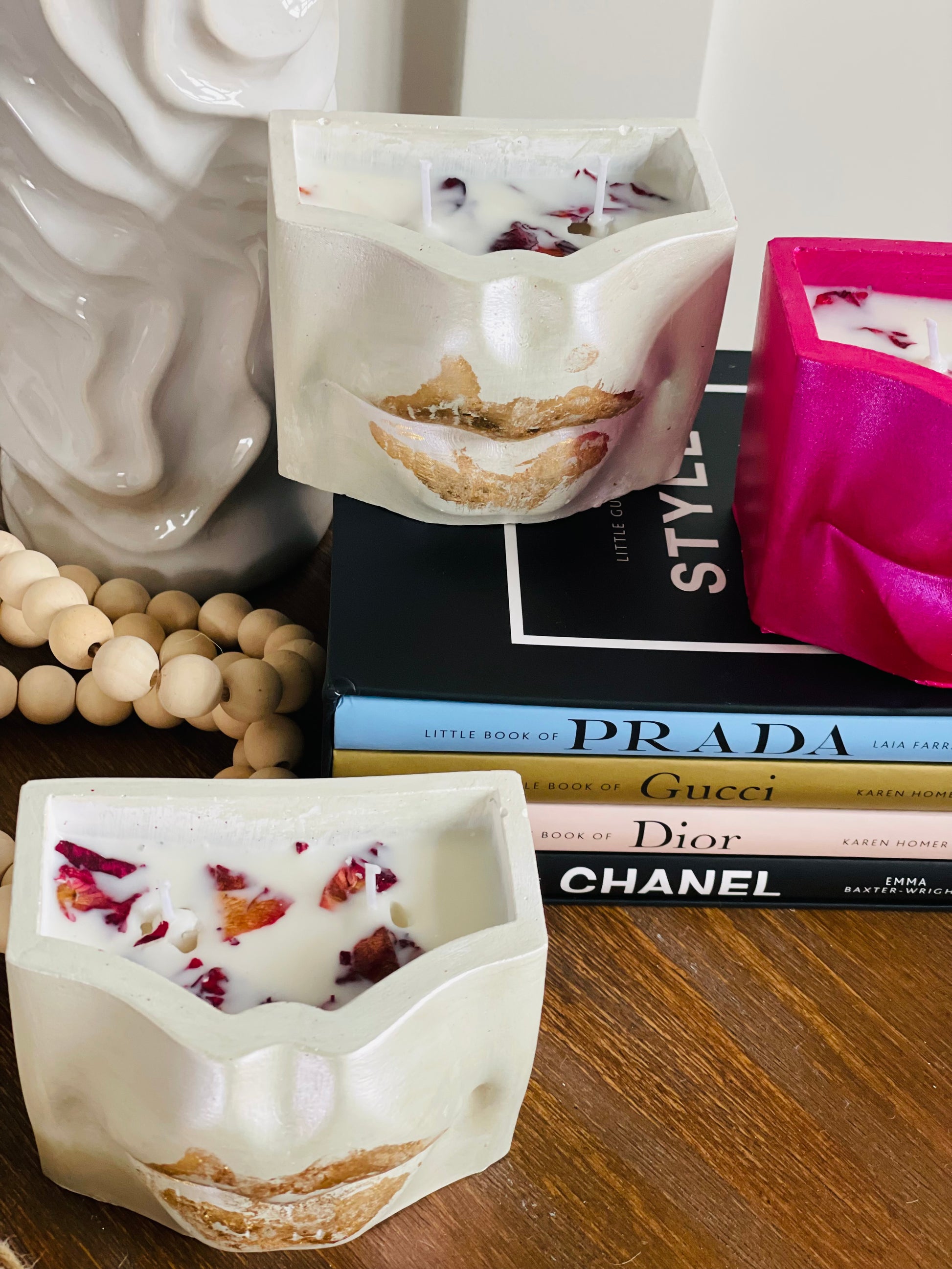 Pout Lip cement vessel with hand poured soy candle - Pucker Up Lips and Accessories