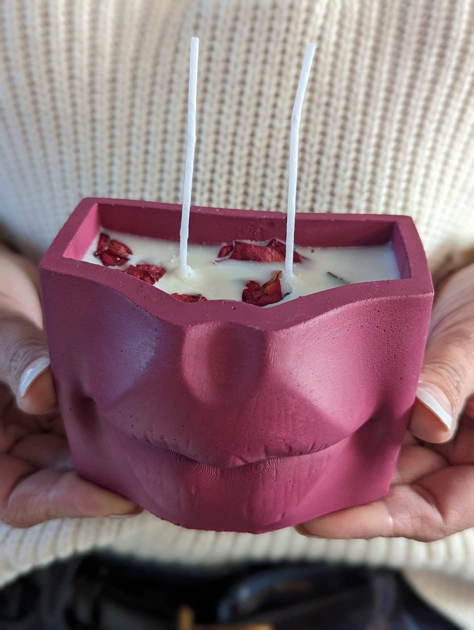 Pout Lip cement vessel with hand poured soy candle - Pucker Up Lips and Accessories