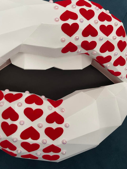 Velvet Hearts and pearls paper lips  Wall Art for Home Office or Salon |  Fashion Lover | Gift for Makeup Artist - Pucker Up Lips and Accessories
