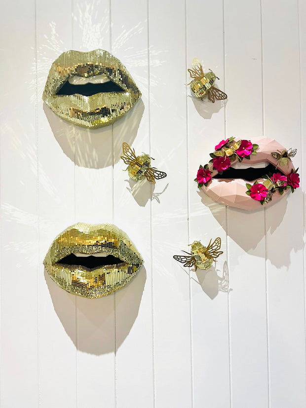 Gold Mirror tiled lip art-DISCO LIPS