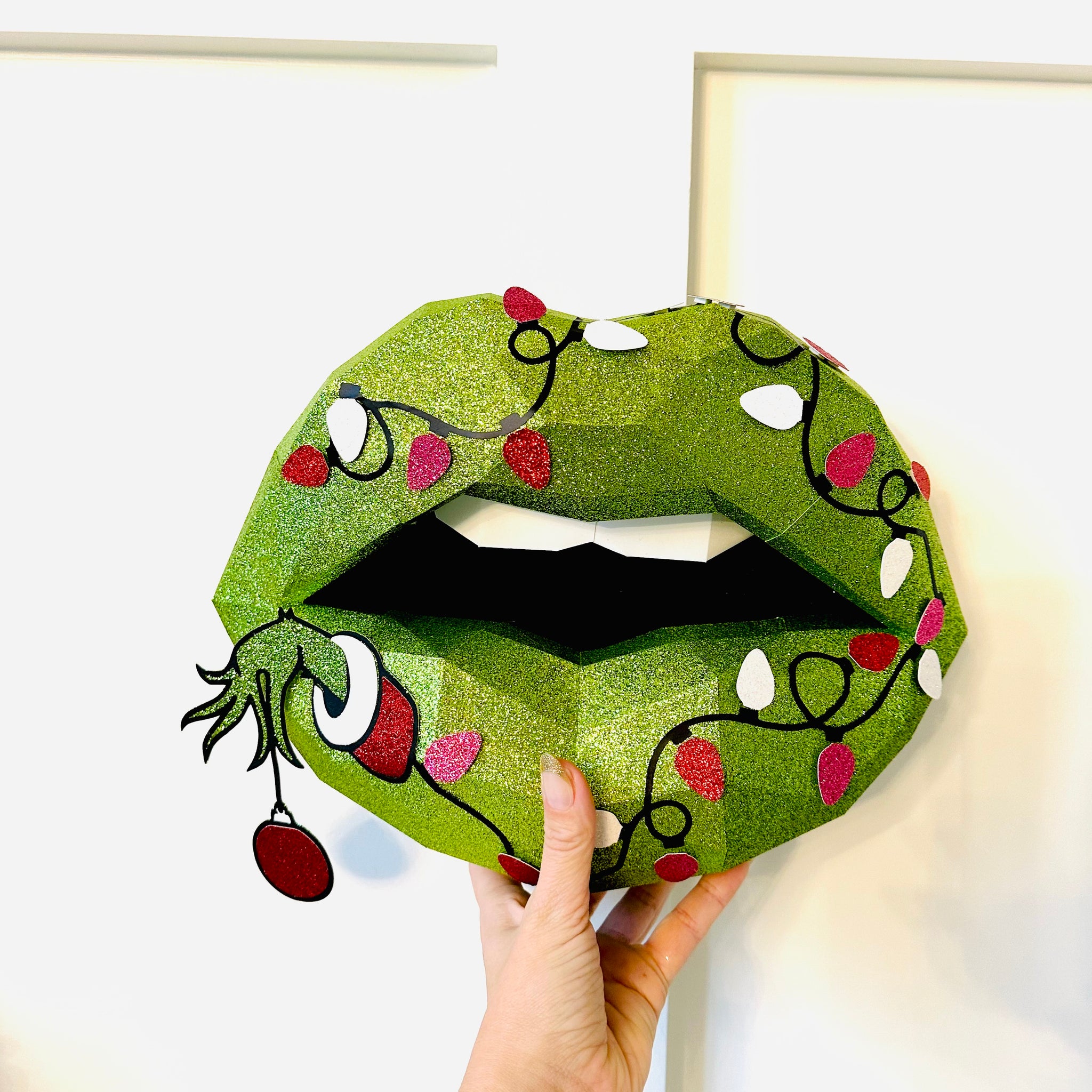 Grinch inspired paper lips  Wall Art for Home Office or Salon |  Fashion Lover | Gift for Makeup Artist - Pucker Up Lips and Accessories
