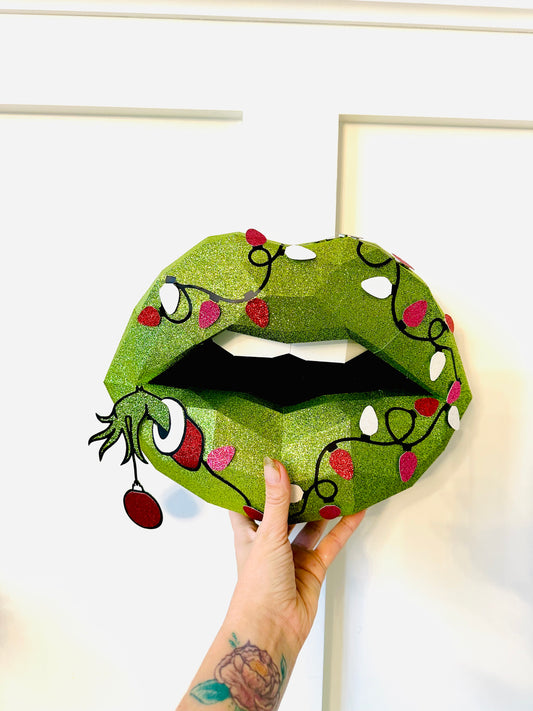 Grinch inspired paper lips  Wall Art for Home Office or Salon |  Fashion Lover | Gift for Makeup Artist - Pucker Up Lips and Accessories