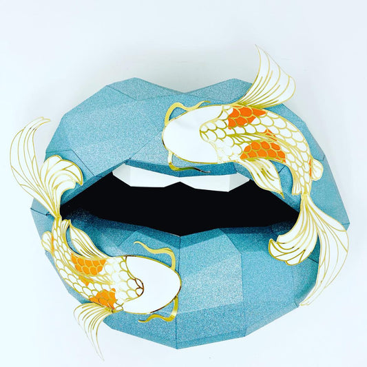 Paper Lips Koi Fish Wall Art for Home Office or Salon | Zen Lippies for Classy Fashion Lover | Gift for Makeup Artist - Pucker Up Lips and Accessories