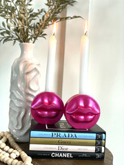 Lip Candle holders- Set of two with white candle sticks