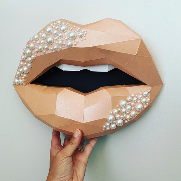 Paper Lips Nude Shimmery  Wall Art for Home Office or Salon | Pearl Bling Lippies for Classy Fashion Lover | Gift for Makeup Artist