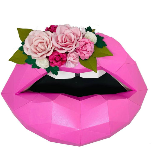 Flower crown inspired paper lips  Wall Art for Home Office or Salon |  Fashion Lover | Gift for Makeup Artist - Pucker Up Lips and Accessories