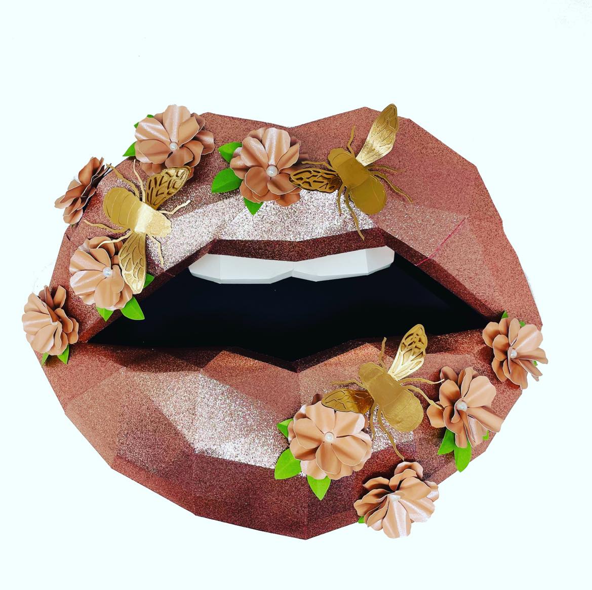 Paper Lips Flower garden Wall Art for Home Office or Salon |  Fashion Lover | Gift for Makeup Artist - Pucker Up Lips and Accessories
