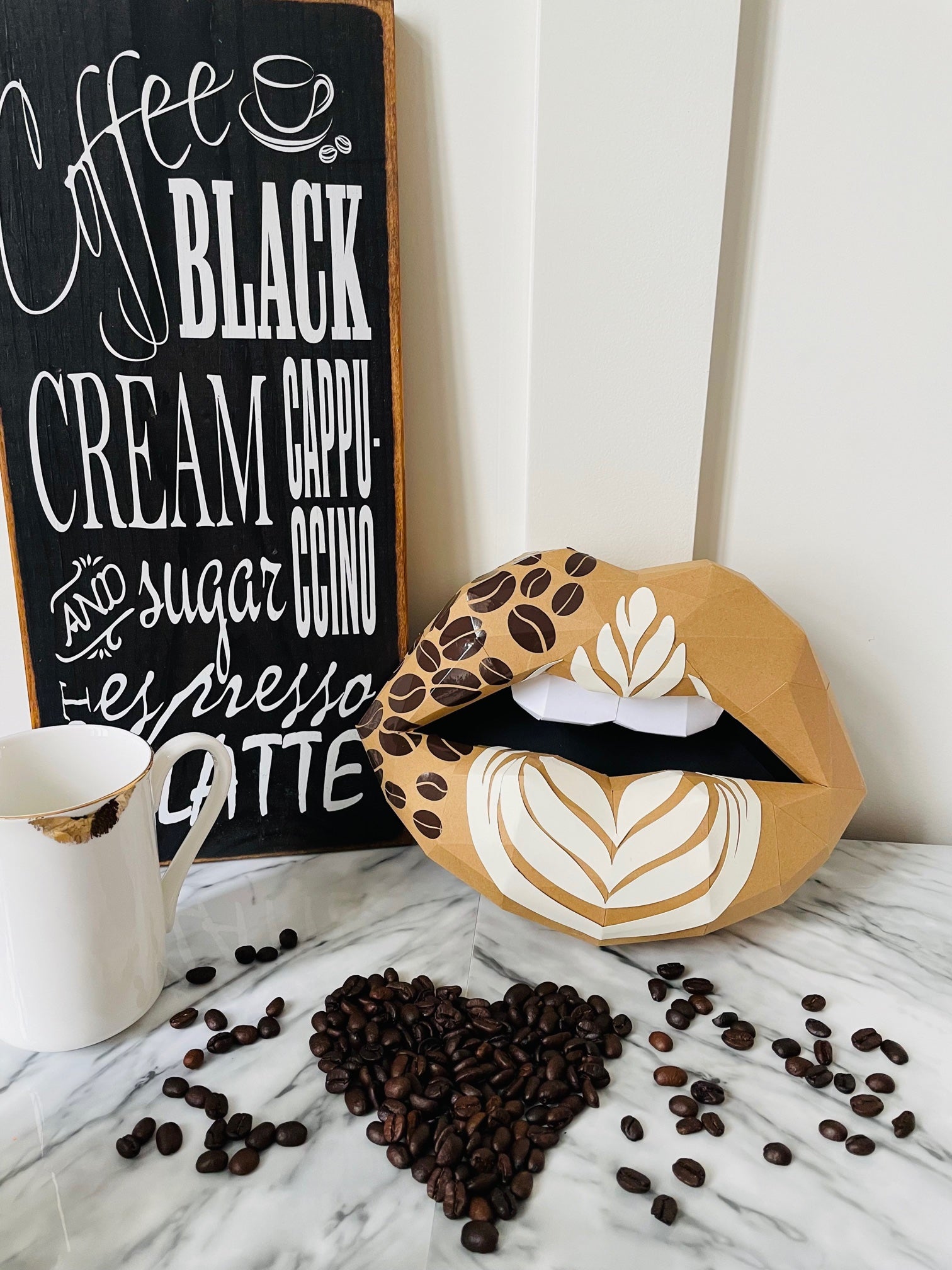 Latte inspired paper lip adorn with coffee beans - Pucker Up Lips and Accessories