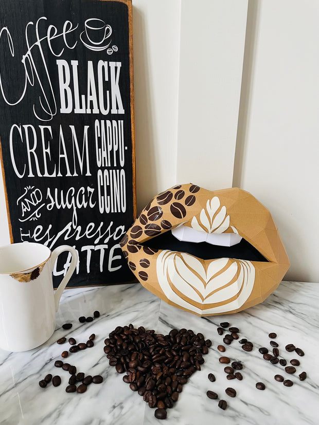 Latte inspired paper lip adorn with coffee beans