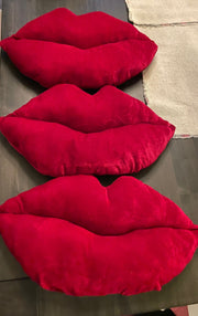 Red Crushed Velvet Lip Shaped Pillow