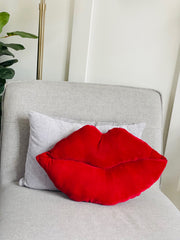 Red Crushed Velvet Lip Shaped Pillow