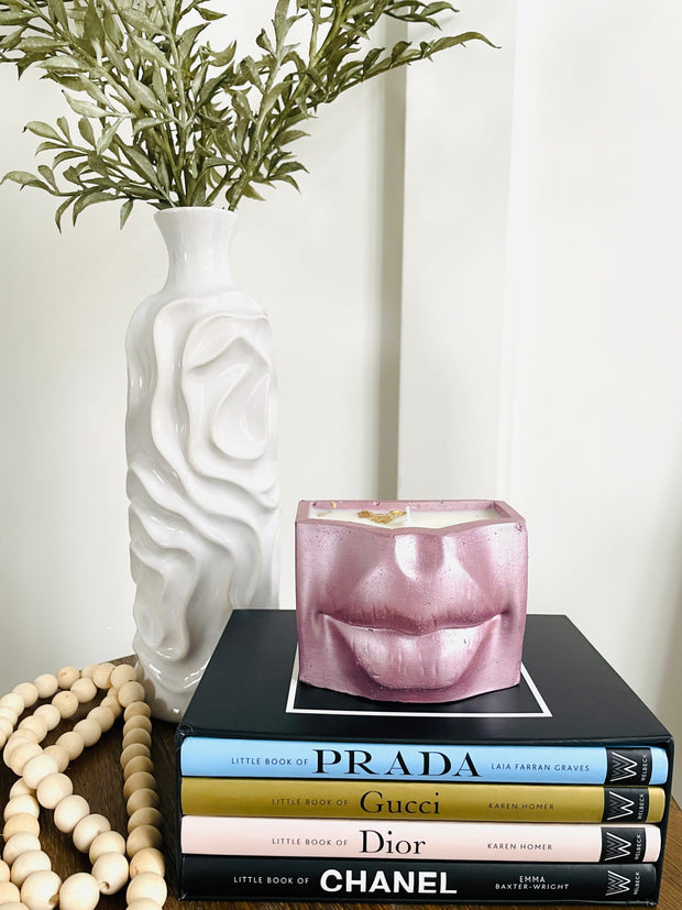 Pout Lip cement vessel with hand poured soy candle
