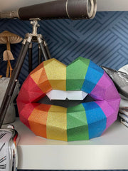 Rainbow glitter sitting Lip with butterflies Art for Home Office or Salon |  Fashion Lover | Gift for Makeup Artist
