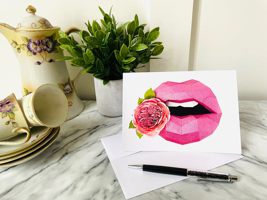 Greeting card- stunning blank greeting card adorn with our favorite paper lip - Pucker Up Lips and Accessories