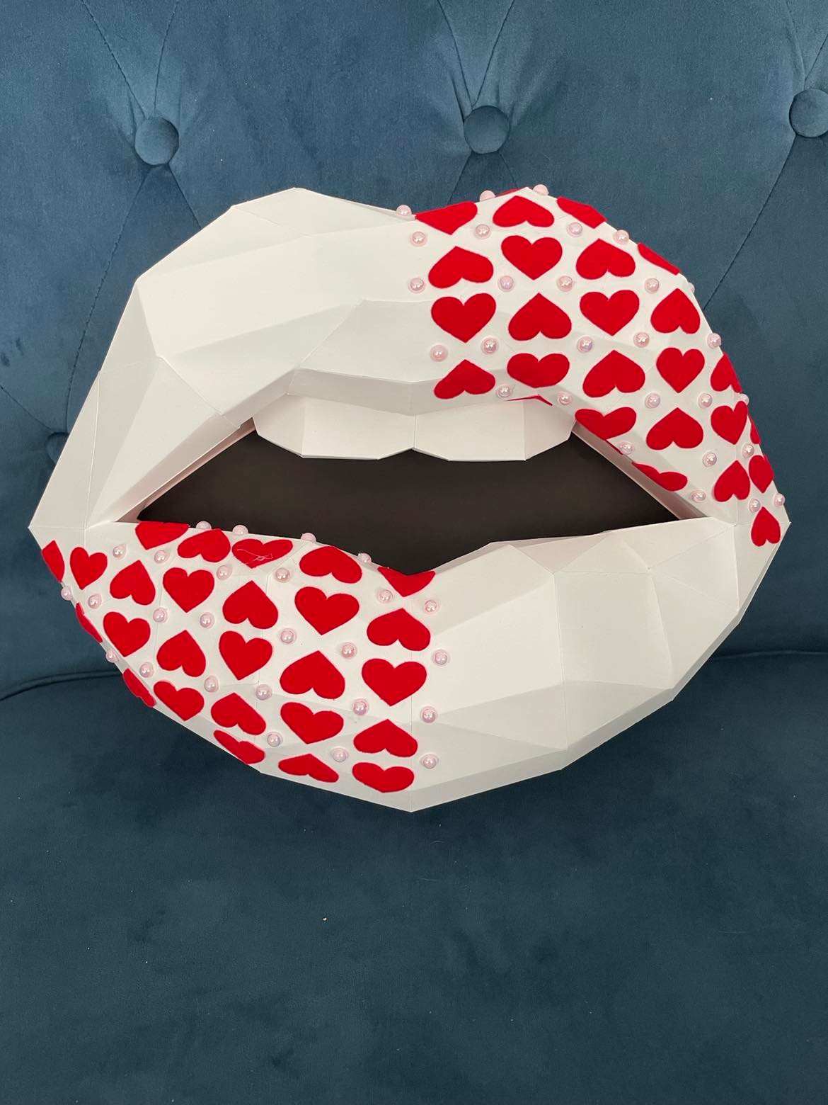 Velvet Hearts and pearls paper lips  Wall Art for Home Office or Salon |  Fashion Lover | Gift for Makeup Artist - Pucker Up Lips and Accessories
